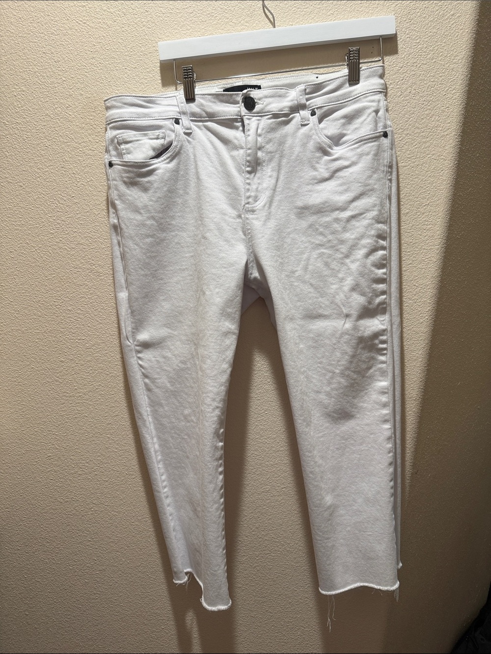 Kut from the kloth White Cropped Raw-Hem Skinny Jeans